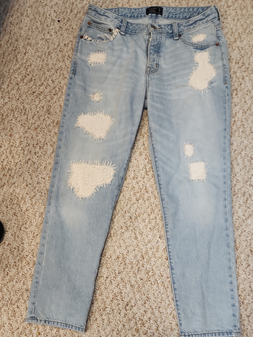 Abercrombie & Fitch Light Wash Distressed Boyfriend Jeans